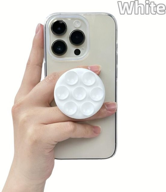 Runder Silikon-Saugnapf-Handyhalter GripTok in Weiß für Samsung und iPhone als klebriger Fingergriff und Ständer - Bild 1