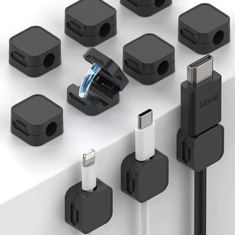 Magnetische Kabelklemmen in Schwarz als verstellbarer Kabelhalter und selbstklebender Kabelmanagement-Organizer für Home Office, Auto, Wand oder Schreibtisch - Bild 3