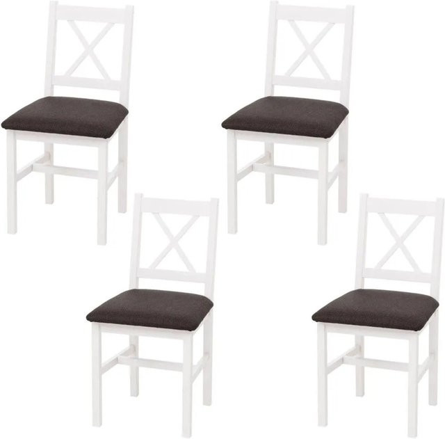 4er-Set Esszimmerstühle MCW F77 im Landhausstil aus Kiefernholz mit Stoffpolsterung in Weiß und Schwarz - Bild 1