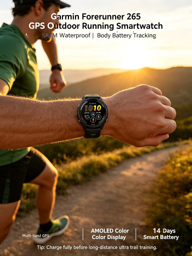 Garmin Forerunner 265 Amoled Laufuhr in Schwarz mit Herzfrequenzmessung, SpO2, Musik, NFC-Zahlungen, 5 ATM Wasserdichtigkeit sowie Trainings- und Schlaftracking - Bild 6