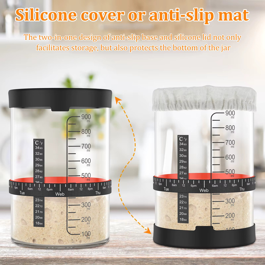 Willstar Sauerteig-Starterglas aus Glas mit Zubehör, transparent, 900 ml - Bild 2