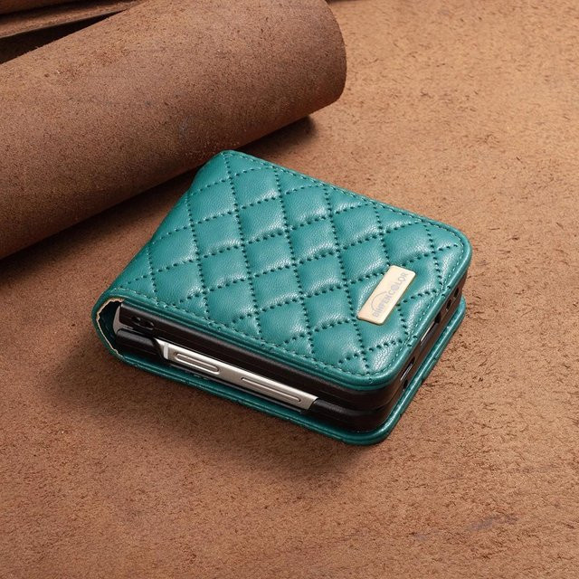 HQBBRO Luxus-Lederhülle für Samsung Galaxy Z Flip 7 FE, Z Flip 6, Z Flip 5, Z Flip 4 oder Z Flip 3 5G in Grün mit Anti-Stoß Schutzfunktion und angenehmem Hautgefühl - Bild 1