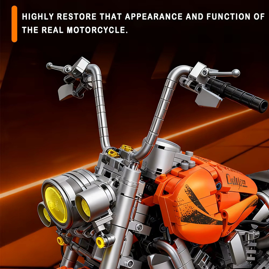 HALEI Motorrad Modell Bausteine, Fahrzeuge, Orange - Bild 4
