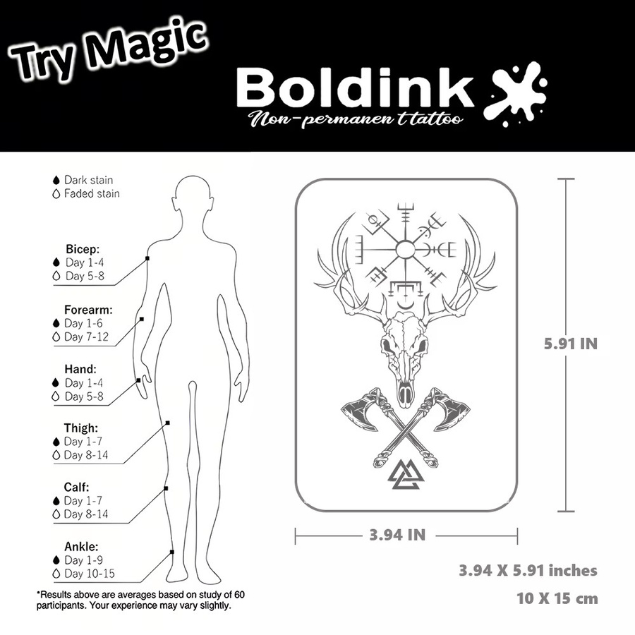 BOLDINK Nordischer Hirschkopf-Runen-Tattoo-Aufkleber, wasserdicht - Bild 3