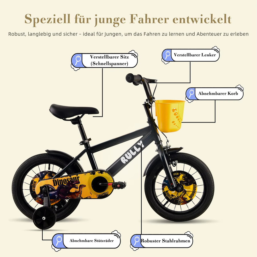sinaopus Kinderfahrrad Dino, mit Stützrädern, 2-7 Jahre - Bild 2