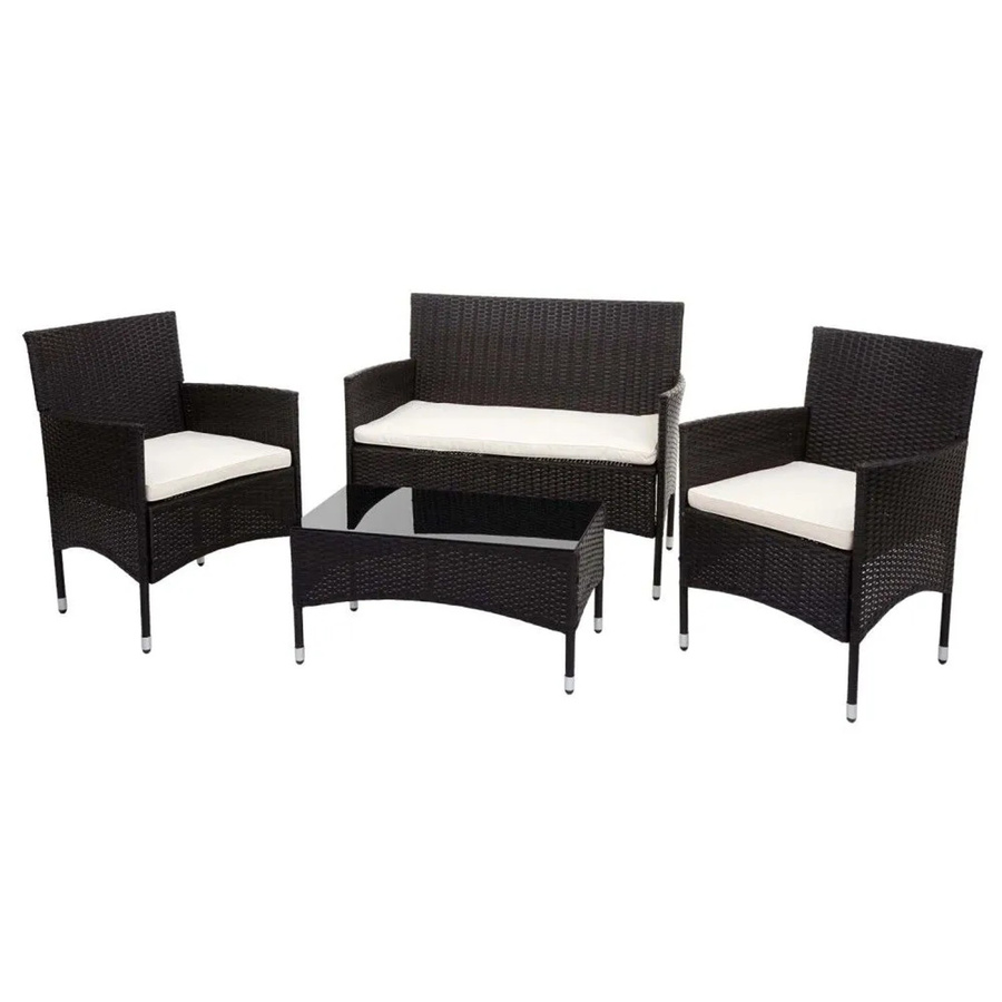 MCW Poly-Rattan Garten-Garnitur F55, 4-teiliges Lounge-Set in Braun mit beigen Sitzpolstern und Tisch mit Glasplatte - Bild 3