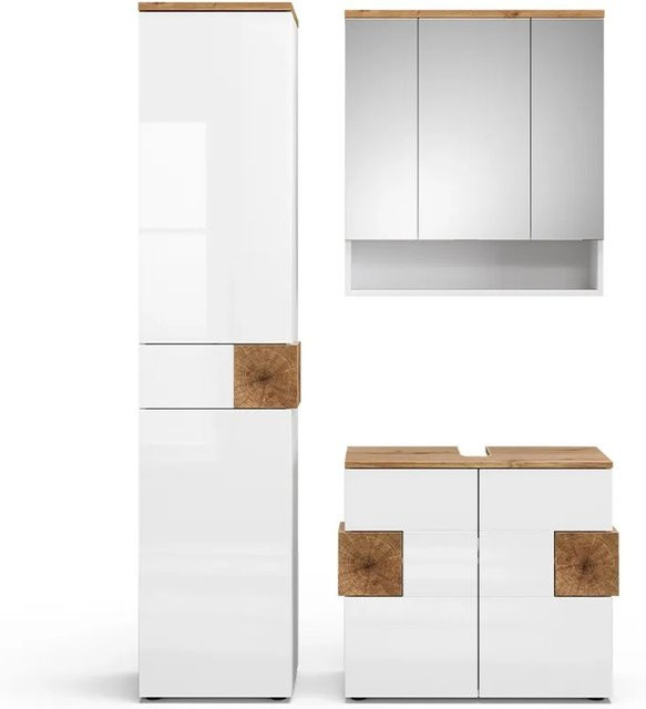 Vicco Badmöbel-Set Eden in Weiß und Artisan-Eiche, modernes 3-teiliges Badezimmer-Set bestehend aus Hochschrank, Spiegelschrank und Waschbeckenunterschrank - Bild 2