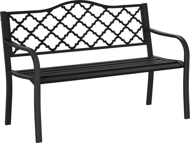 Outsunny Gartenbank im Vintage-Stil mit Karo Design aus Gusseisen und Stahl, Schwarz, B/T/H: 128 x 58,5 x 89 cm - Bild 2