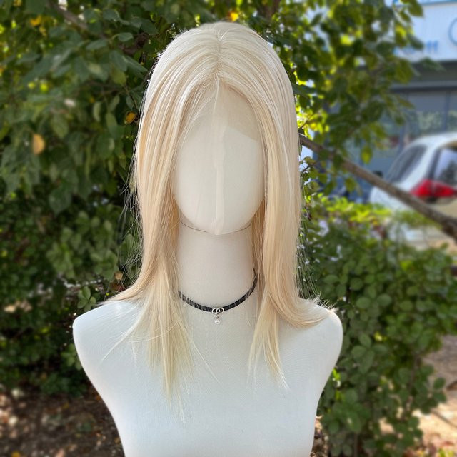 Artjosy Lace-Front-Perücke, hellblond, schulterlang, synthetisch, Damen - Bild 1