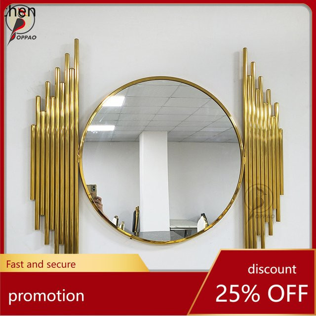 YFY Dekorativer Wandspiegel in Gold, Rundes Art-Deco Design aus Glas und Metall für Eingangsbereich und Esszimmer - Bild 1