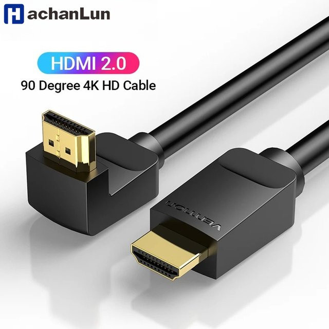 HACHANLUN HDMI 2.0 Kabel mit 90 Grad Winkeladapter für 4K Video und Audio in Schwarz - Bild 1