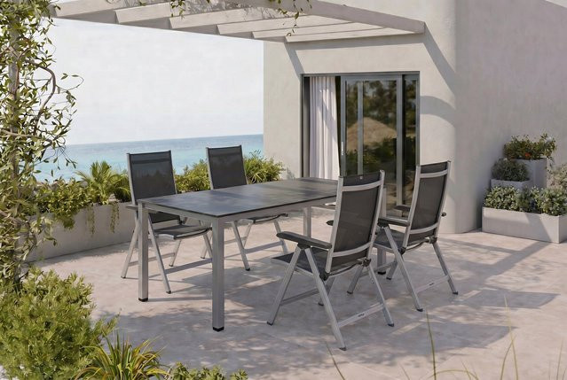 Kettler Garten-Essgruppe Kettalux-Plus mit 1 Tisch und 4 Klappstühlen BasicPlus in Silber/Anthrazit, B/T: 160 x 95 cm - Bild 1
