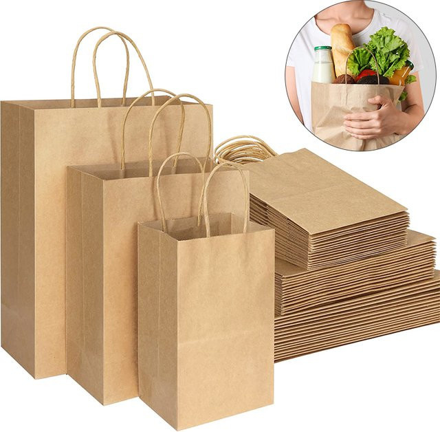5 Stück Kraftpapier-Geschenktüten von CYZIWEIN in Braun mit gedrehten Griffen für Hochzeit und Party - Bild 1