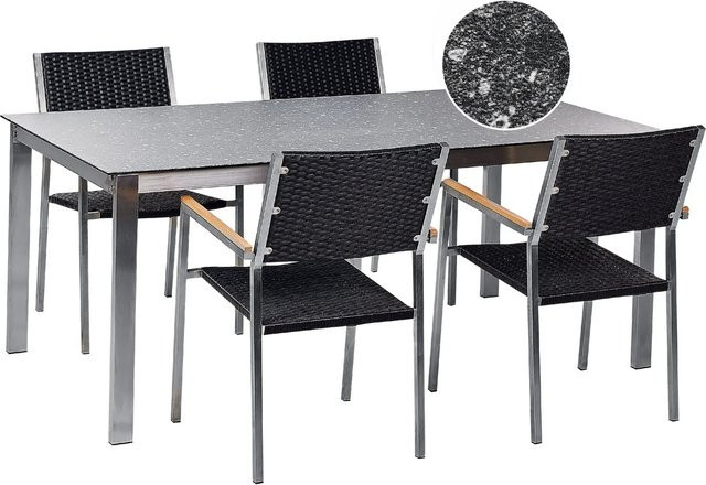 Beliani Gartentisch Set COSOLETO/GROSSETO in Schwarz und Silber mit Keramik, Glas und Edelstahl - Bild 1