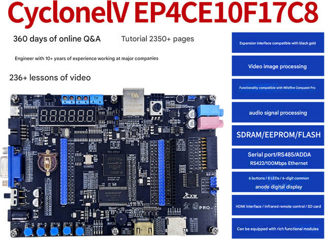 Altera Cyclone IV FPGA Entwicklungsboard Hongtu EP4CE10F17C8 Bildverarbeitungs-Lernplatine in Schwarz - Bild 1