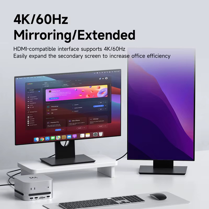 Hagibis USB-C Hub Dockingstation mit M.2 SSD-Gehäuse für Mac Mini M4/M4 Pro, 4K 60Hz, USB 3.2 Gen2, SD/TF 4.0, Farbe: Silber - Bild 3