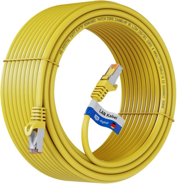 hb-digital CAT 7 Patchkabel Ethernet LAN Rohkabel RJ45 S/FTP PiMF LSZH AWG 26 Gelb, Länge: 30 m - Bild 1