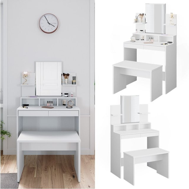 Vicco Schminktisch Ania weiß mit Sitzbank und Spiegel B/T/H: 80 x 40 x 140 cm - Bild 1