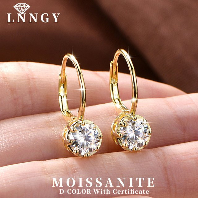 Lnngy Creolen-Ohrringe, Moissanit, Diamant, 14 Karat Gold gefüllt, Damen, 6,5 mm - Bild 1