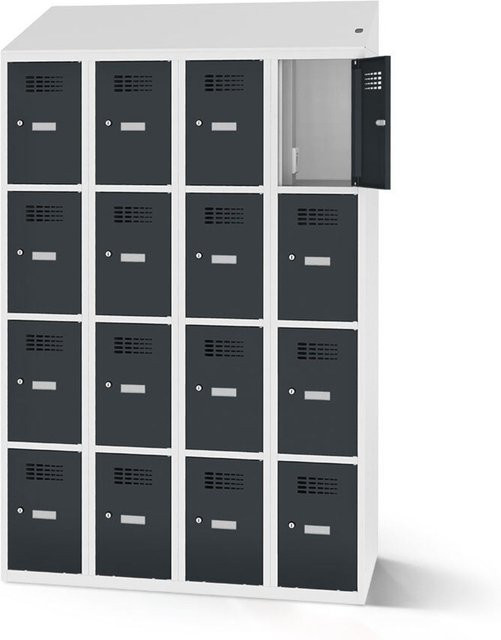 rotstahl Fächerschrank mit 16 Fächern und Ladefunktion, Korpus lichtgrau und Türen anthrazit, B: 120 cm, H: 200 cm - Bild 1