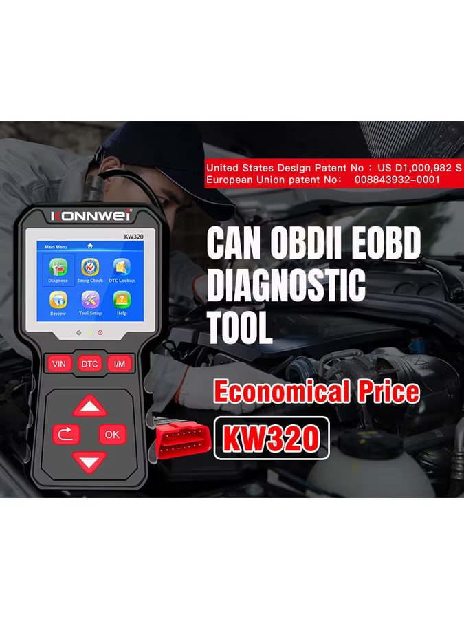 KONNWEI KW320 OBD2 EOBD Fehlerdiagnosegerät Auto-Scanner in Schwarz zum Lesen und Löschen von Codes für L/M Ready - Bild 7