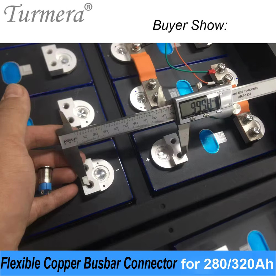Turmera 12V Sammelschiene für LiFePO4-Batterien mit flexiblem Kupferanschluss, Farbe: Silber, B/T/H: 74 x 56 x 2 mm, 300 A - Bild 2
