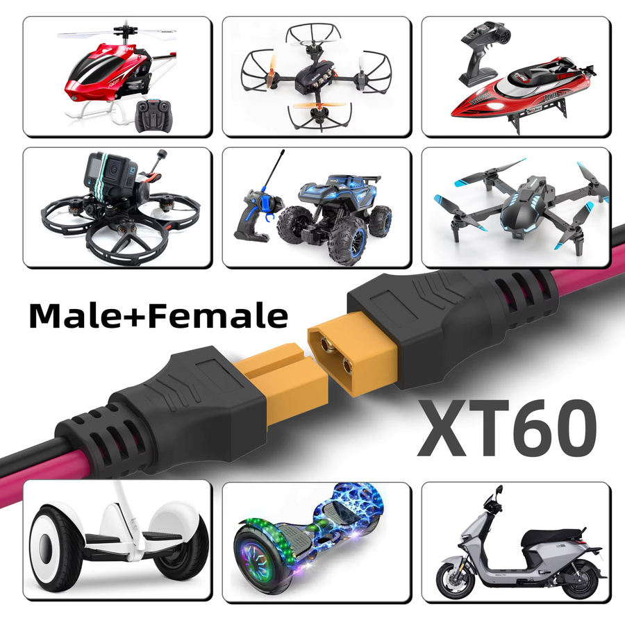XT60 Stecker Set mit 12 AWG Silikonkabeln für Lithiumbatterien, Drohnen und RC-Modelle - Bild 3