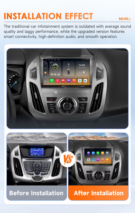 OSSURET 2-DIN Android 14 Autoradio für Ford Transit und Tourneo Connect 2013-2018 mit kabellosem CarPlay, Android Auto, GPS-Navigation und DSP-Audio - Bild 4