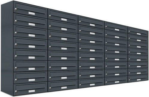AL Briefkasten für 40 Parteien, Aufputzmontage, grau, B/H/T: 153,445 x 92,0 x 27,5 cm - Bild 1