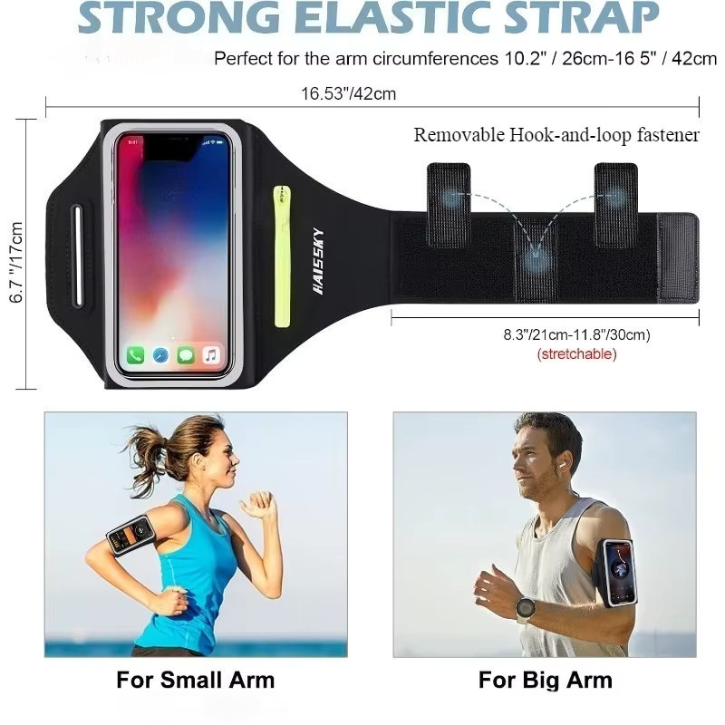 HAISSKY Laufsport-Armband in Schwarz mit Reißverschlusstasche für iPhone und Kopfhörer - Bild 6