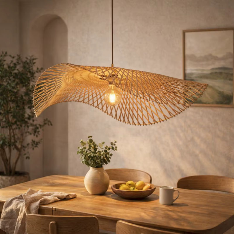 JOYINLED Bambus-Pendelleuchte aus Holz in Braun, handgefertigte dimmbare Deckenleuchte für das Esszimmer im Landhausstil - Bild 2