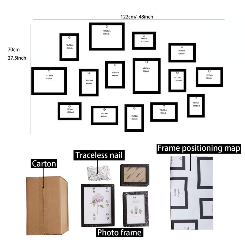VCC 15er Set Bilderrahmen aus Holz für Wandmontage, rechteckig und modern, Schwarz und Weiß - Bild 2