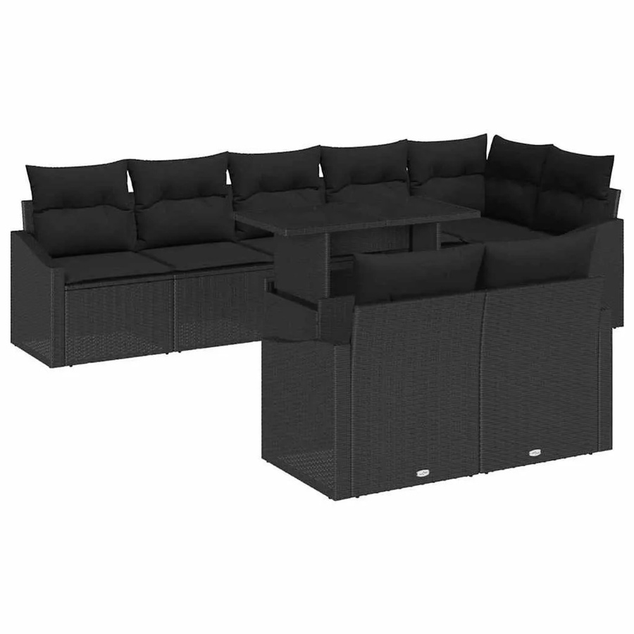 vidaXL Garten-Sofa-Set in L-Form mit 9 Teilen, Schwarz, inklusive Kissen und integriertem Stauraum - Bild 2