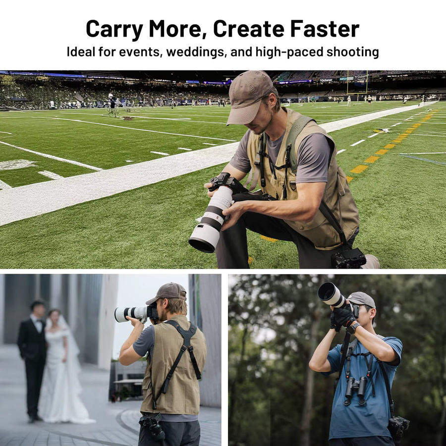 PGYTECH Camera Strap Master Doppel-Schultergurt aus Leder für 3 Kameras, verstellbarer Kameragurt in Schwarz und Braun - Bild 1