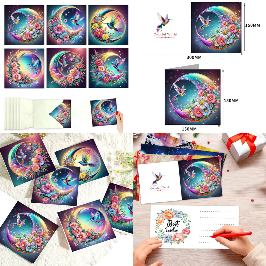 6-teiliges Diamantmalerei-Bastelset mit Tiermotiven und Grußkarten in Multicolour - Bild 2