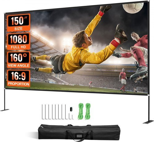 VEVOR Outdoor Projektionsleinwand mit Stativ, 381 cm, 16:9 HD Weitwinkel, für Vorwärts- und Rückprojektion, inklusive Tragetasche für Heimkino und Außenbereich - Bild 1