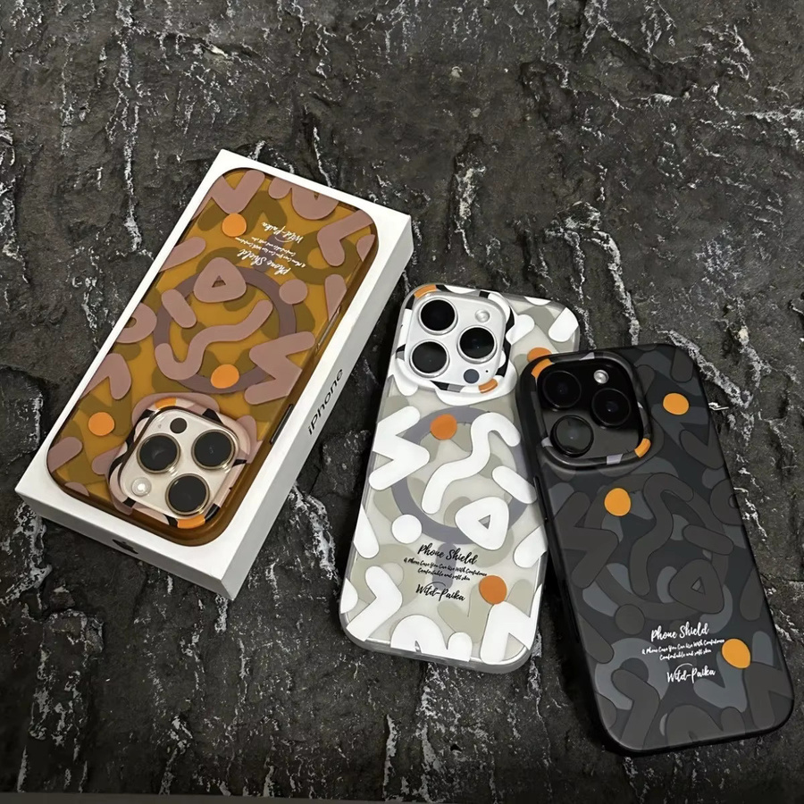 szHAIyu Geometrische Graffiti-Handyhülle mit MagSafe für iPhone 12 bis 17 Pro Max, Magnetische Kabellose Ladehülle mit Hartem Schutz, Schwarz/Mehrfarbig - Bild 2