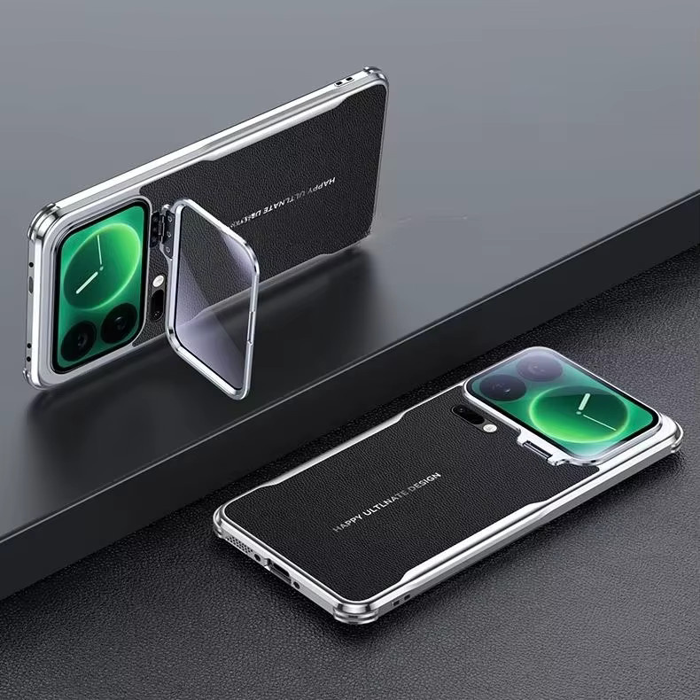 Stoßfeste Xiaomi Kameraobjektivhalter Schutzhülle aus Metall und veganem Leder in Schwarz für Xiaomi 17 Pro Max und 17 Pro - Bild 2
