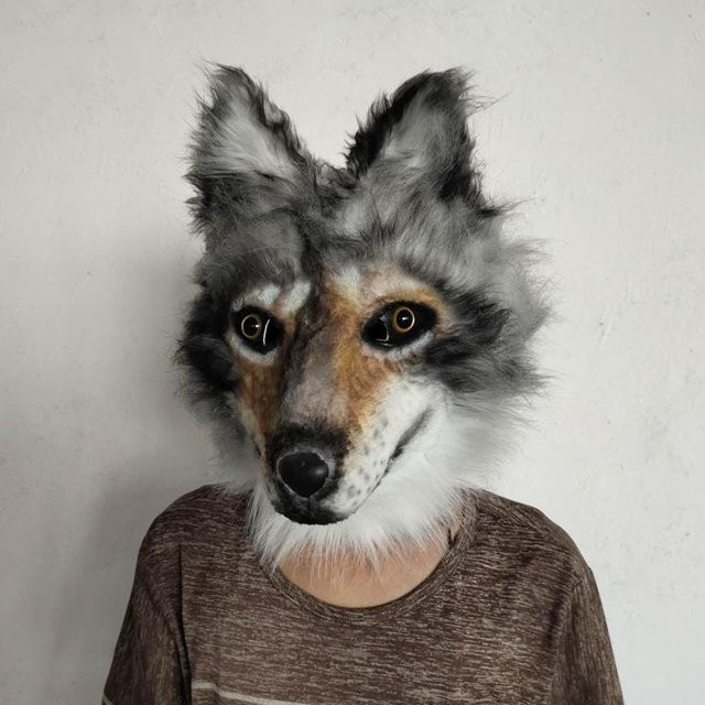 YIRAN Hund Latex Maske, Vollgesichts Verkleidung, Schwarz - Bild 1
