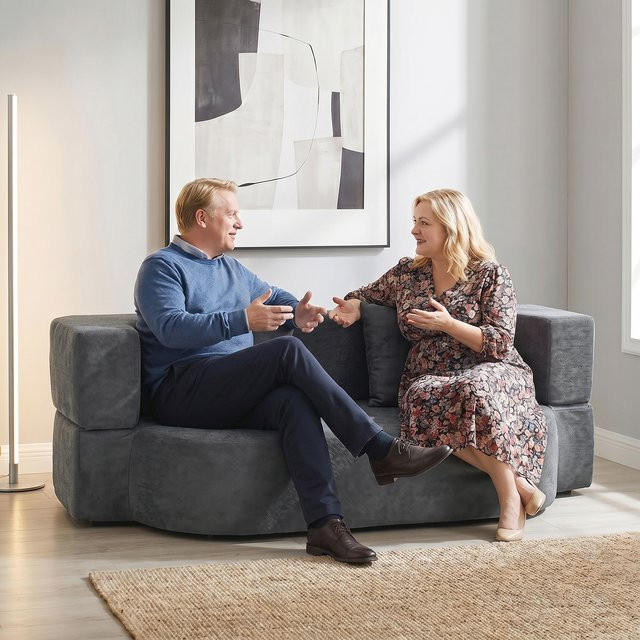 HOMCOM Schlafsofa 2-Sitzer Bodensofa klappbar in Dunkelgrau mit Chenille-Optik und 2 Kissen, Breite: 190 cm - Bild 1