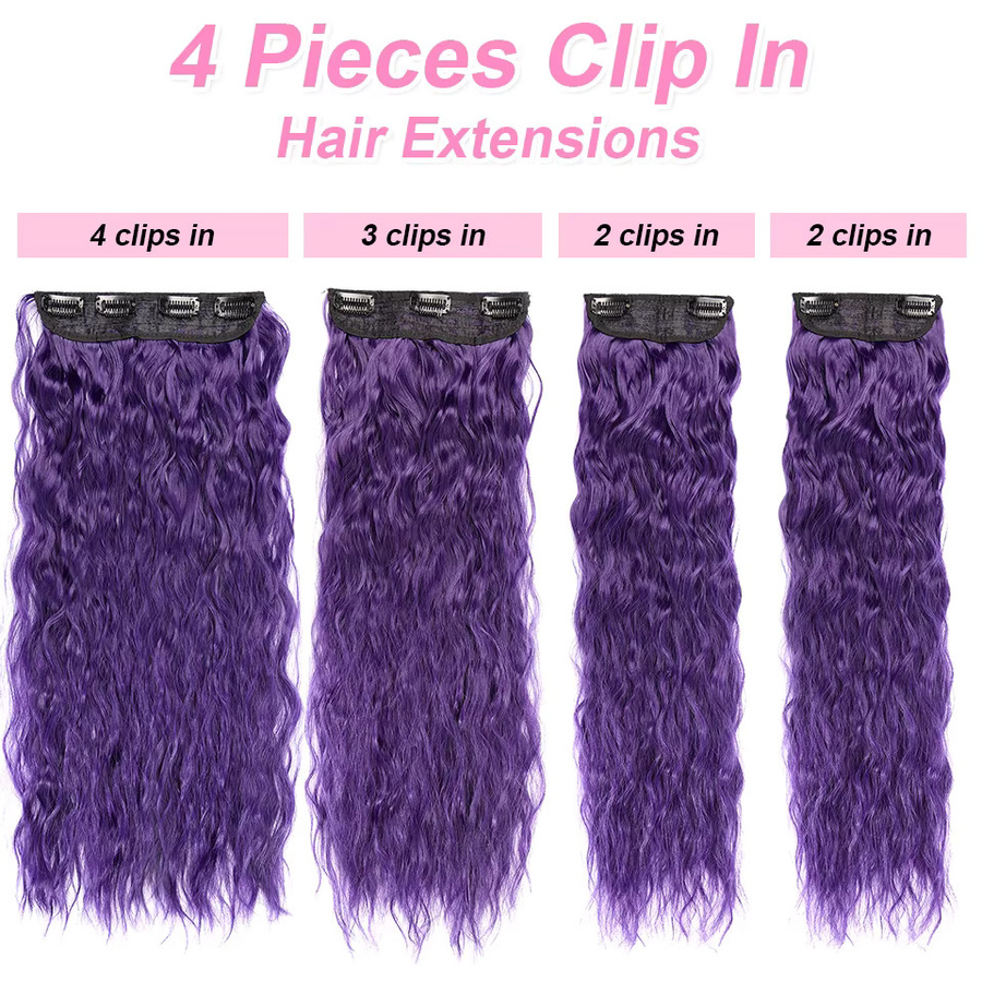 JIAMEISI Clip-in-Haarverlängerungen, lila, gewellt, 50,8 cm, Damen - Bild 4
