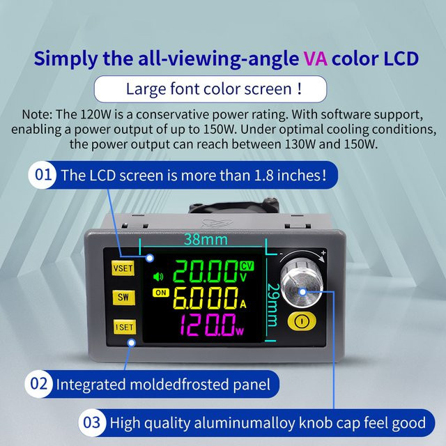 Aideepen SK60 SK120 CNC Einstellbarer Spannungsregler Netzteil CC CV DC 6-36V zu 0-36V Buck-Boost-Wandler Solar-Lademodul in Schwarz - Bild 1