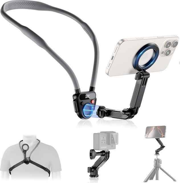 JJC Magnetischer Nackenhalter in Schwarz für GoPro Hero und iPhone 16 15 14 zur POV-Videoaufnahme und für Vlogs - Bild 1