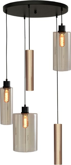 Masterlight Ortona 3/2 Pendelleuchte 5-flammig rund aus Glas und Metall in Gold matt und Schwarz matt - Bild 1