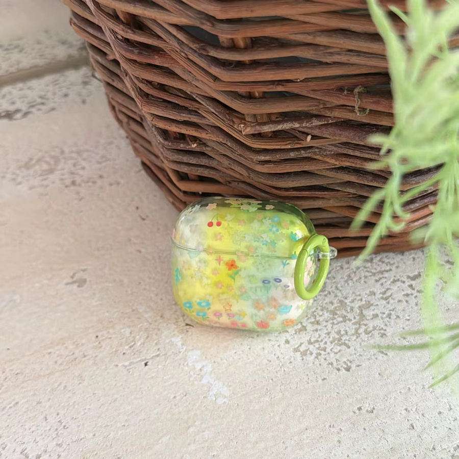 Spring Garden Kopfhörer-Schutzhülle für Apple AirPods 2 3 4 Pro Pro2 Pro3, bunte Blumen mit Farbverlauf in Gelb und Grün, transparent - Bild 3