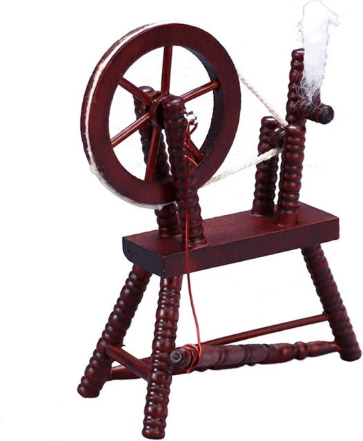 Mini-Spinnrad, Miniatur-Puppenhausmöbel, Holz, Braun - Bild 1