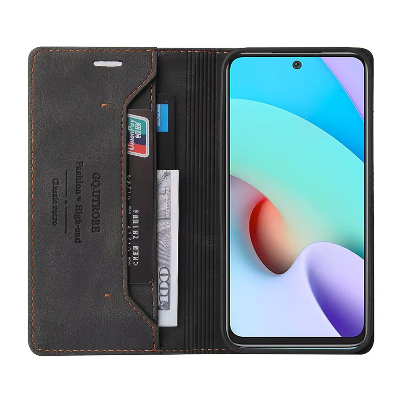 Magnetische Leder-Brieftasche als Flip-Cover für Xiaomi Redmi 10 5G, Redmi 10C und Redmi 10 Prime Plus 2022 5G in Schwarz - Bild 3