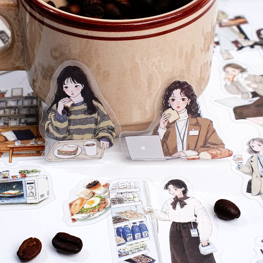 Etori Life Energy Breakfast Aufkleber im koreanischen Stil mit Arbeitsmädchen-Frühstücksmuster, Multicolor, Papier - Bild 3