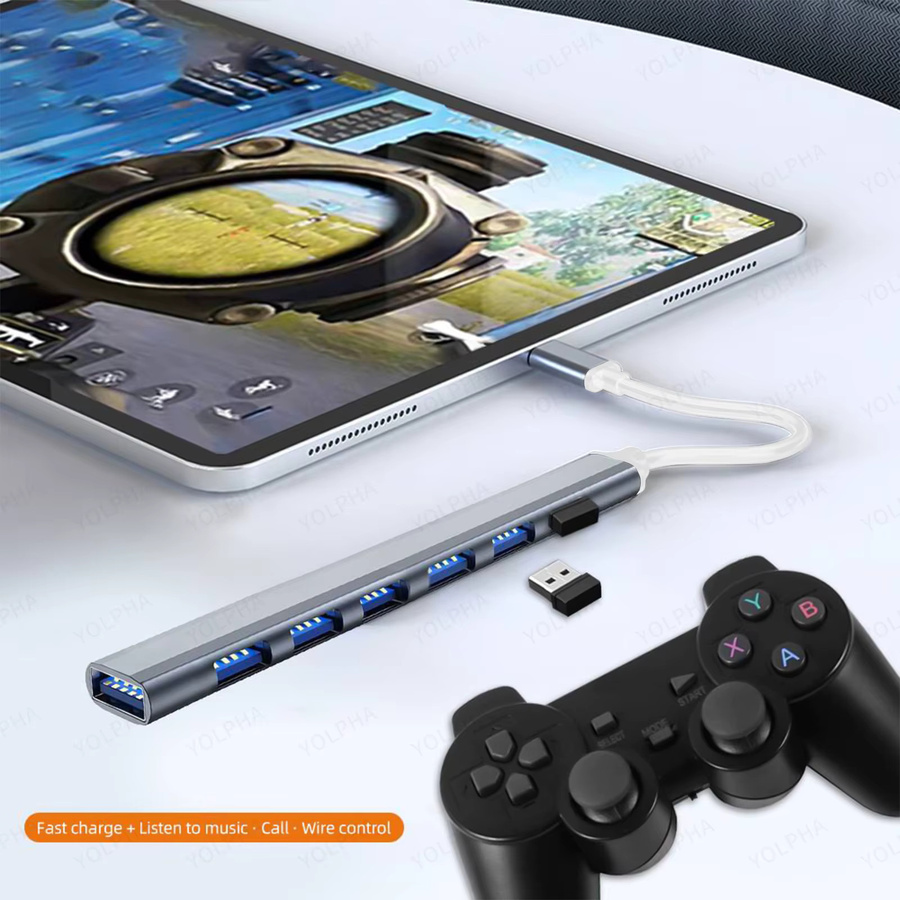 YOLPHA USB-C Dockingstation mit 7 Ports USB 3.0 High Speed OTG Adapter in Grau und Silber - Bild 3