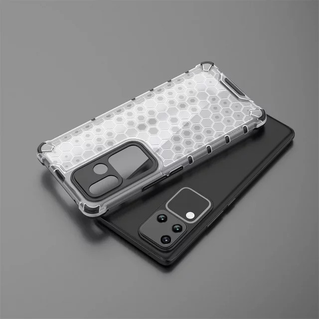 Waben-Airbag Schutzhülle für vivo V30 Pro, V29, V27, V25, V23, V21, X90, X80, X70, S18, S17, S16 in Transparent und Blau, Anti-Schock TPU und PC Gehäuse - Bild 1